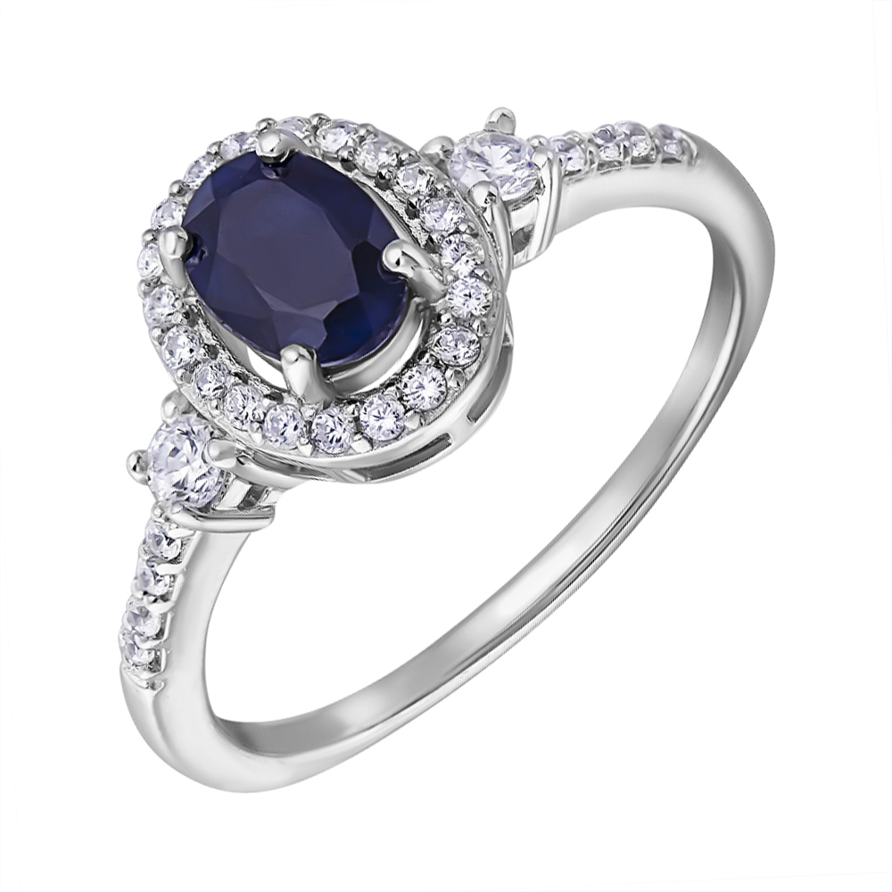 

Серебряное кольцо с сапфиром и фианитами 000132483 17.5 размера