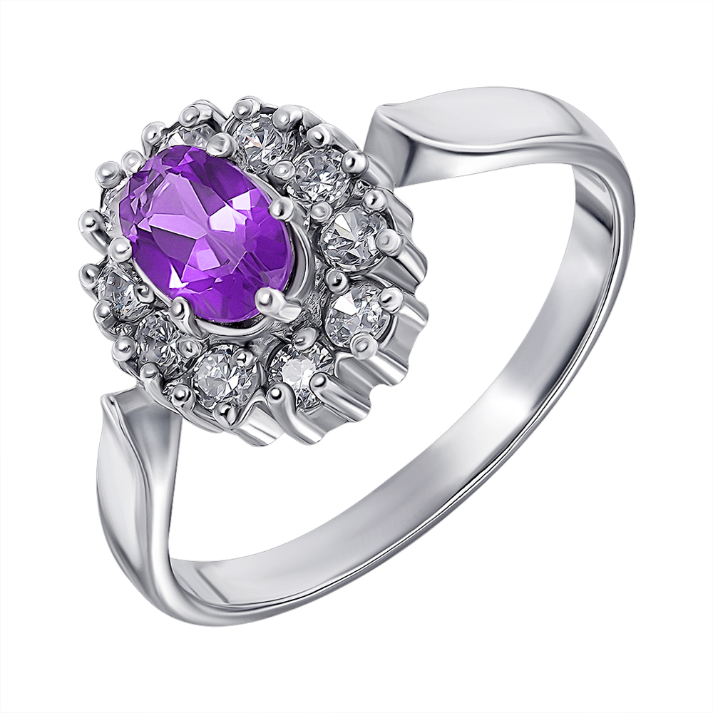 

Серебряное кольцо с аметистом и цирконием 000136929 18 размера