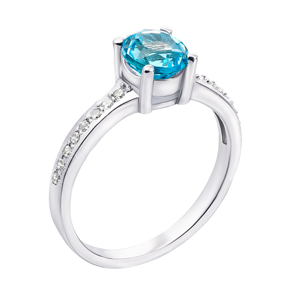 

Серебряное кольцо с голубым топазом и фианитами 000132143 18.5 размера