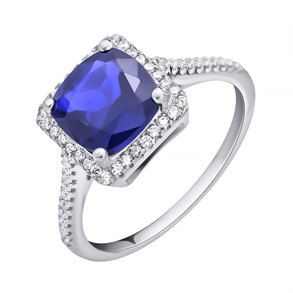 

Серебряное кольцо с сапфиром и фианитами 000133829 18.5 размера
