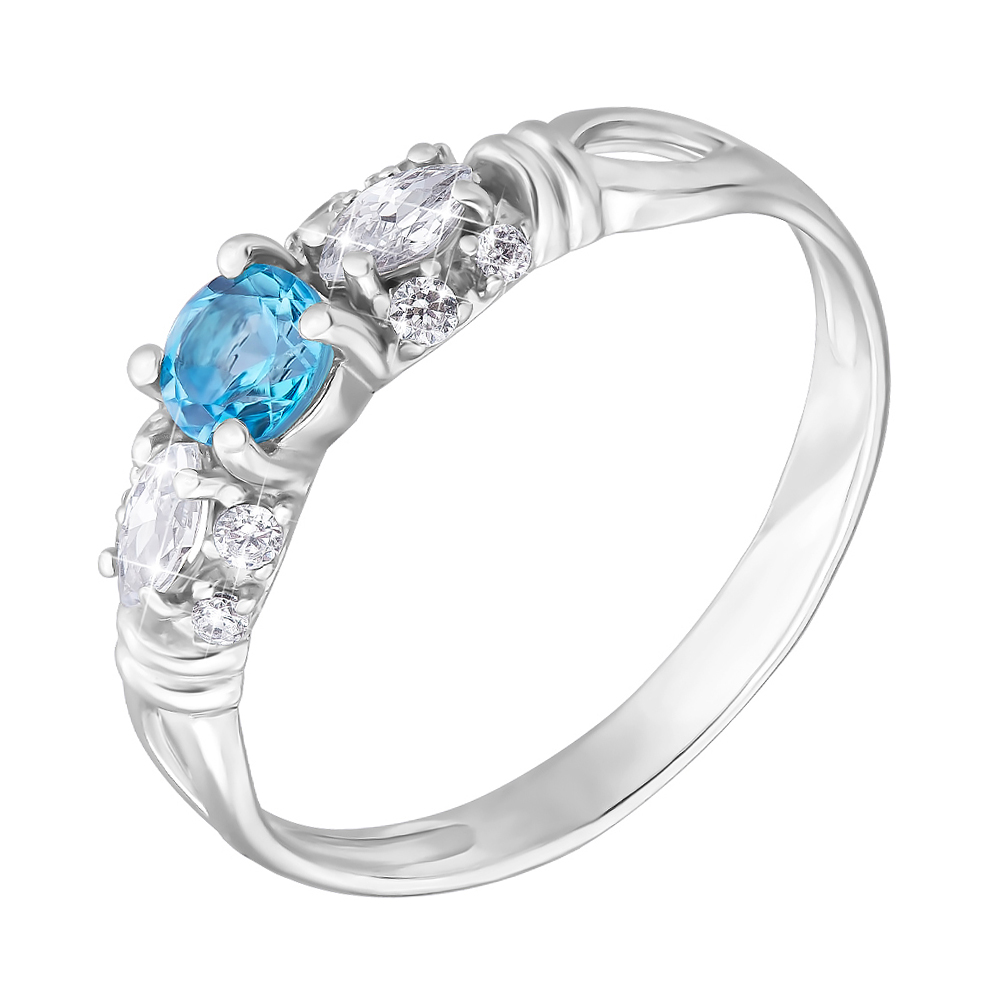 

Серебряное кольцо с топазом swiss blue и фианитами 000140556 16.5 размера