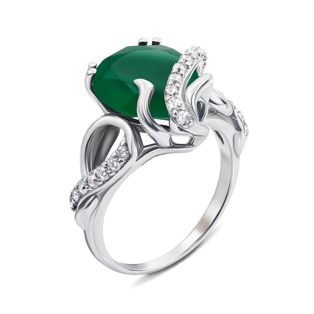 

Серебряное кольцо с зеленым агатом и фианитами 000136057 18.5 размера