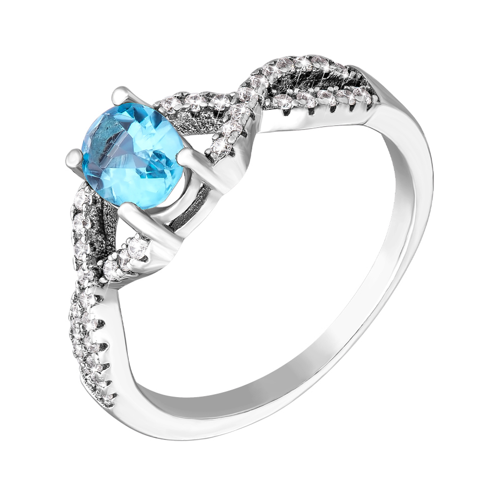 

Серебряное кольцо с голубым топазом и фианитами 000140622 16.5 размера