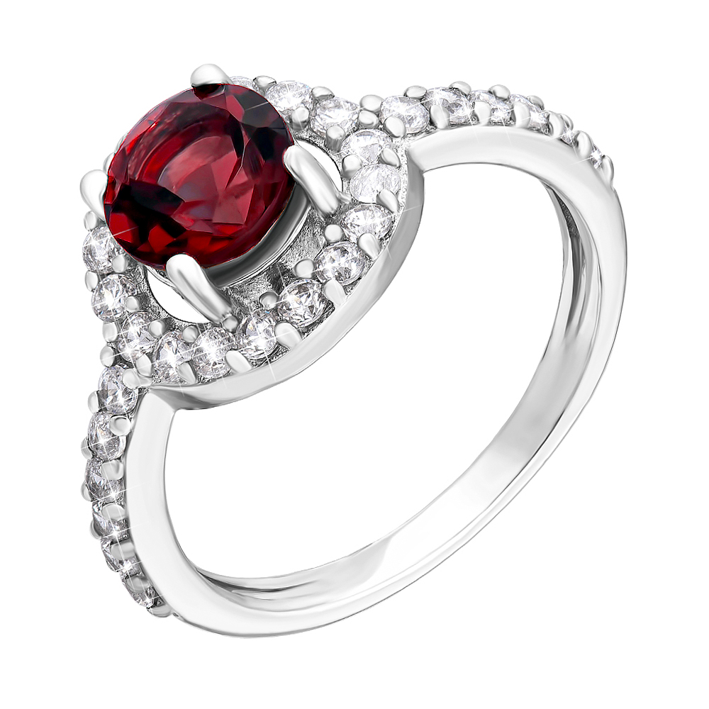 

Серебряное кольцо с гранатом и фианитами 000136192 15.5 размера