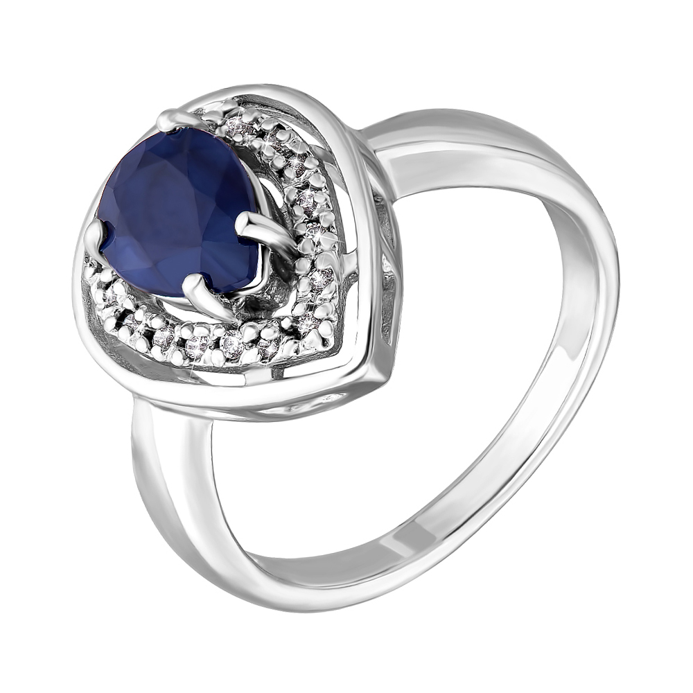 

Серебряное кольцо с сапфиром и фианитами 000140601 16.5 размера