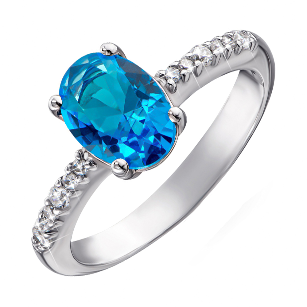 

Серебряное кольцо с голубым кварцем и фианитами 000064380 17.5 размера