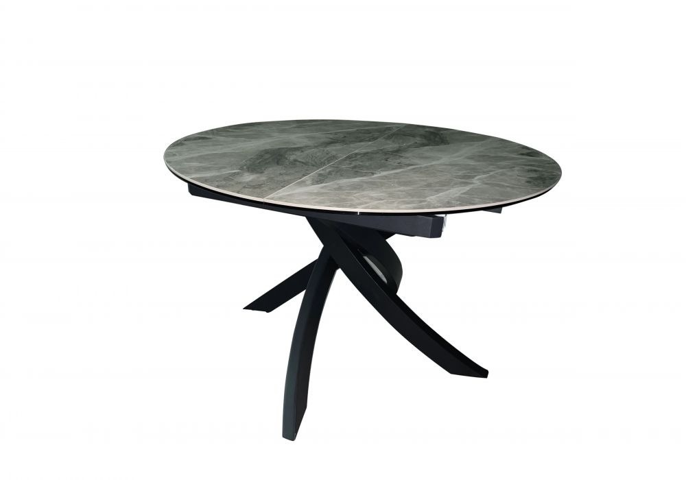 

Стол обеденный раскладной в гостиную, кухню Caezar 120х120(+40) стекло + керамика темно-серый/металл черный Евродом