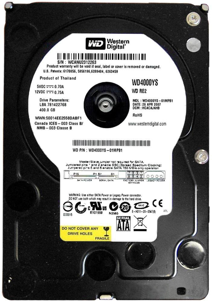 

HDD SATA 400GB WD 7200prm 16MB (WD4000YS)