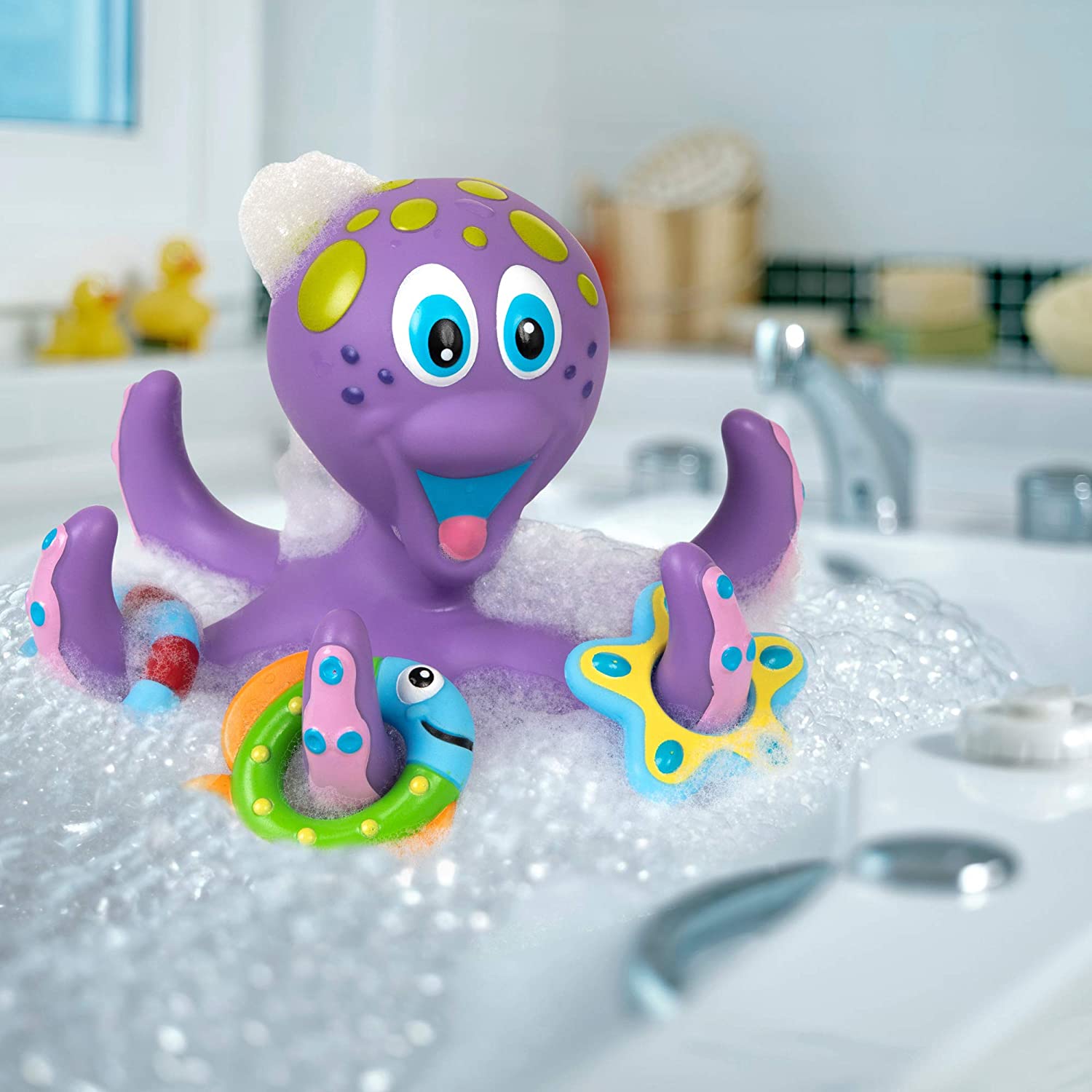 

Игрушка для ванны Nuby Фиолетовый Осьминог с 3 кольцами Пенная вечеринка
