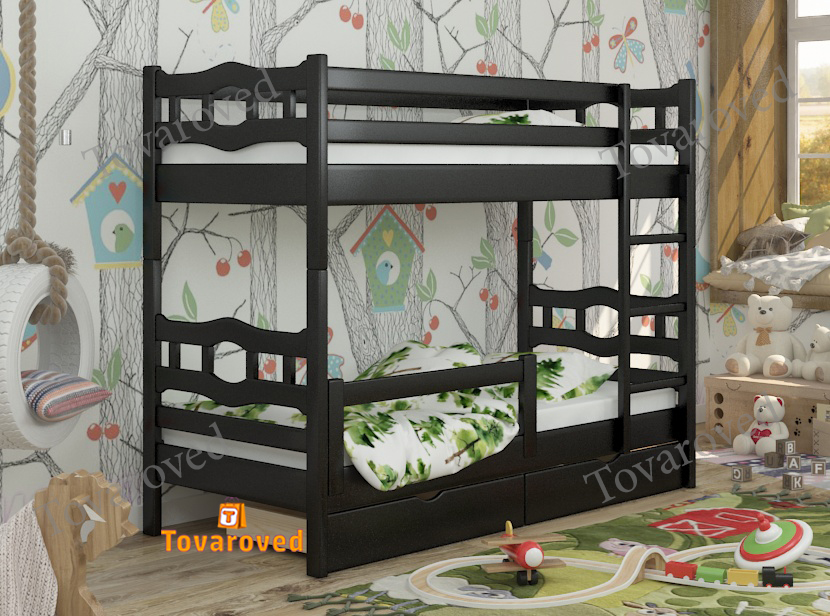 

Двухъярусная кровать с Ящиками 90х190 и бортиком защитным внизу Wellmebely Робин Трансформер сосна Венге Л6
