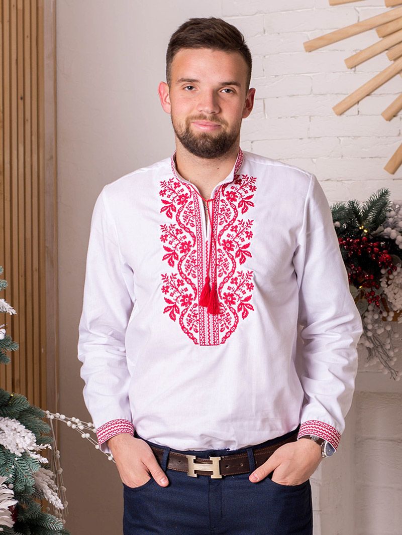 

Вишиванка Етно-Сіті Сокальська ніч з червоною вишивкою 4XL Біла (8152/4XL)