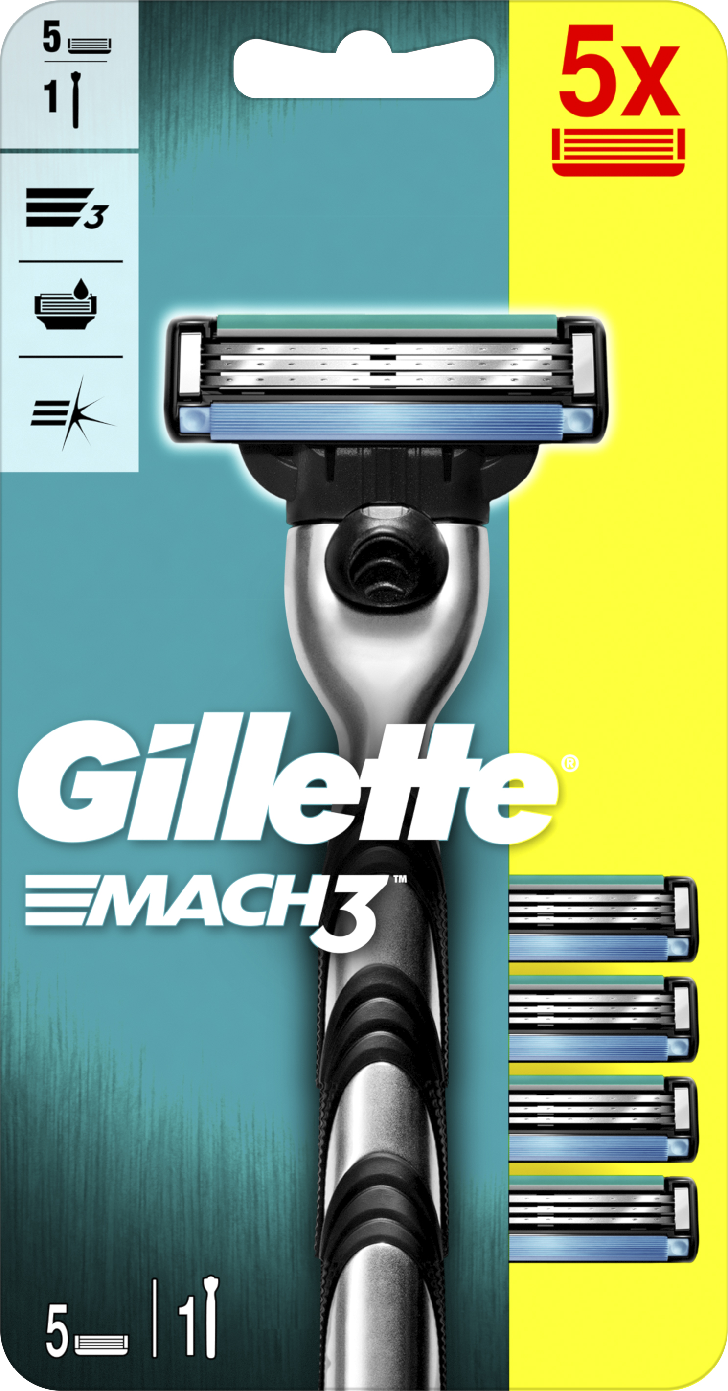 Станок для бритья мужской Gillette Mach3 с 5 сменными картриджами (7702018556199)