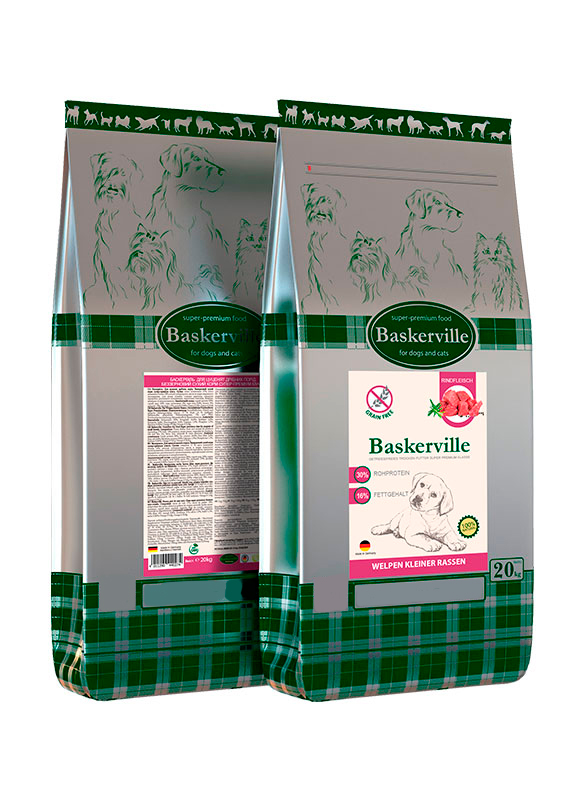 

Сухой беззерновой корм Baskerville для щенков мелких пород Говядина и мясо птицы 20 кг