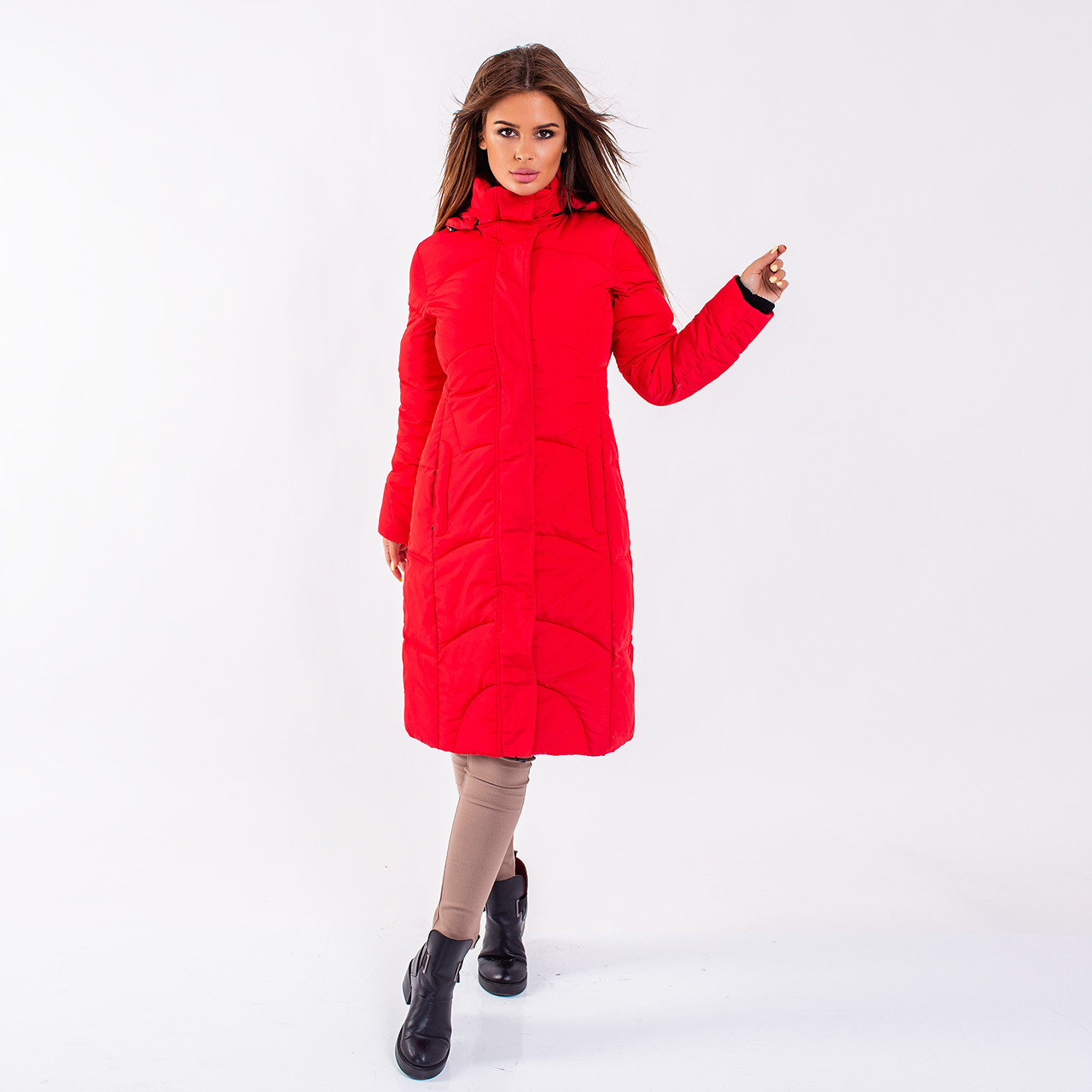 

Женское пальто Indigo N 005T RED Длинная, S, Плащевка, Красный