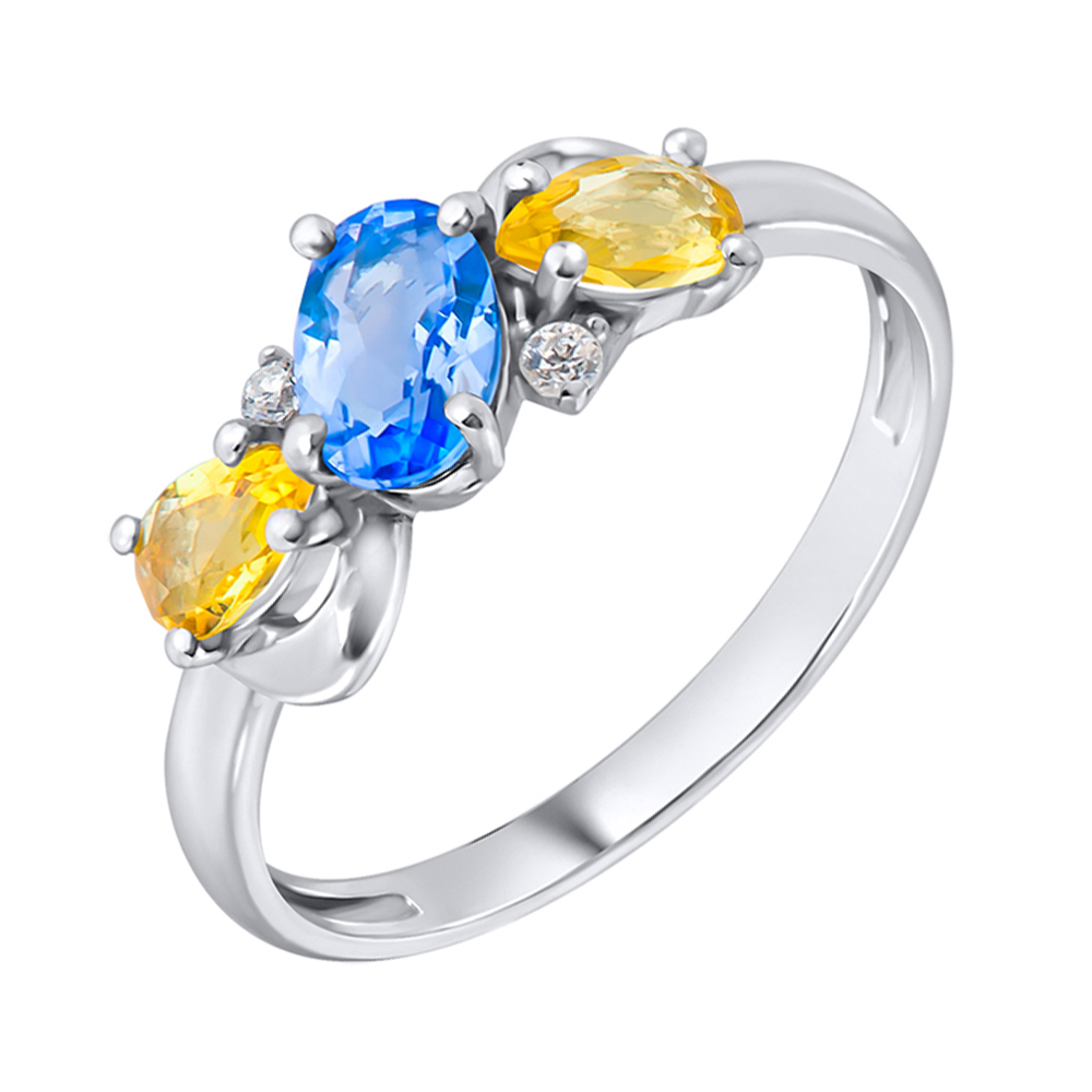 

Серебряное кольцо с кварцем, цитрином и фианитами 000123519 16.5 размера