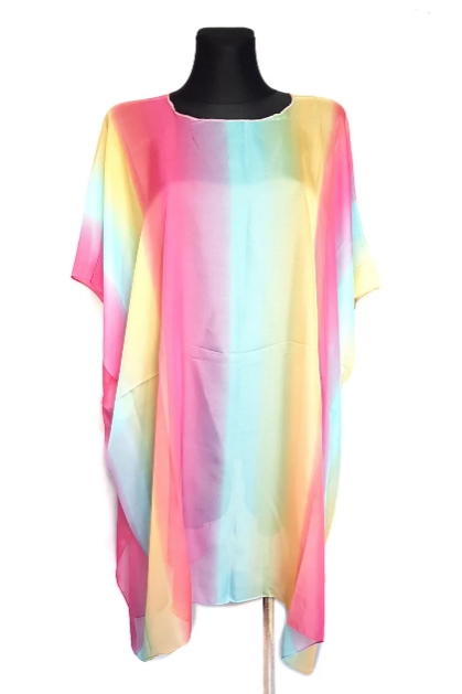 

Пляжная шифоновая туника Fashion Альмерия радуга One Size 90*83 см голубой/розовый