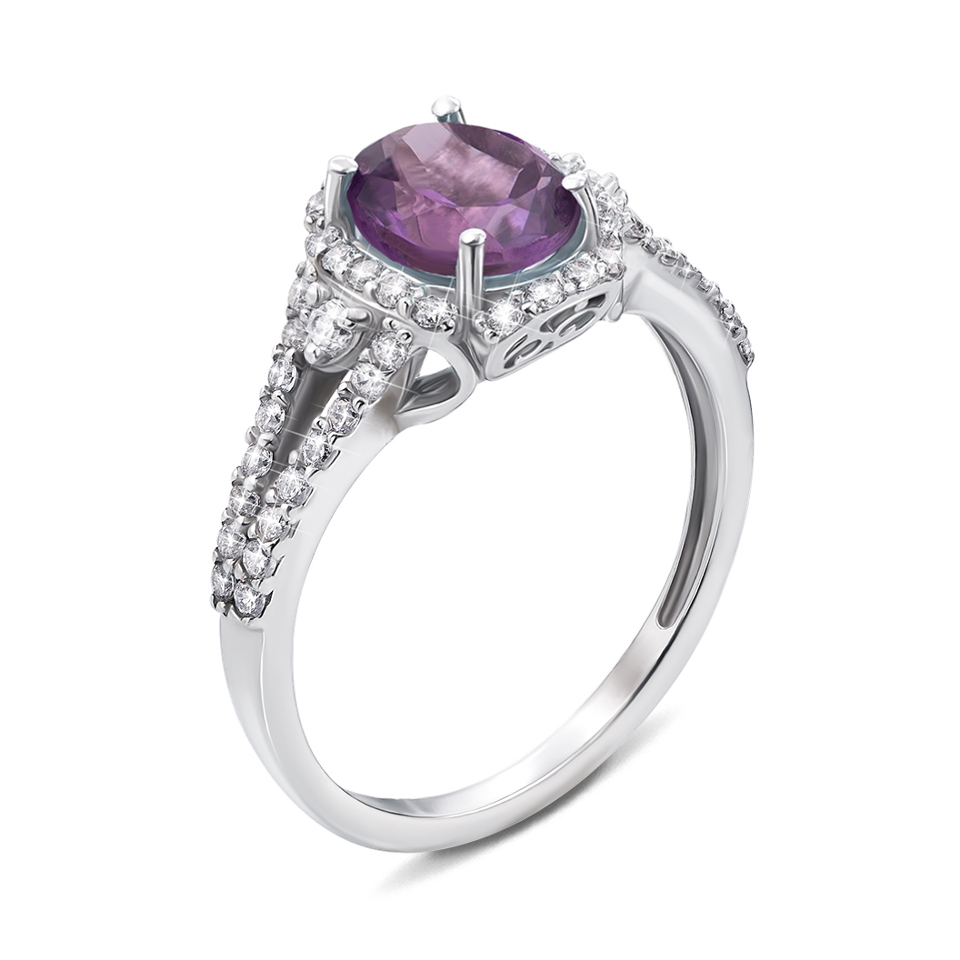 

Серебряное кольцо с аметистом и фианитами 000136242 17.5 размера