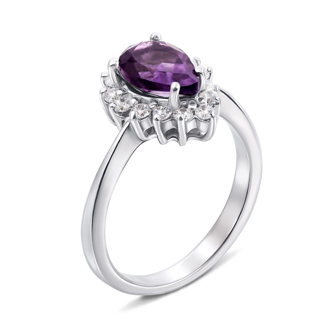 

Серебряное кольцо с аметистом и фианитами 000135304 16 размера