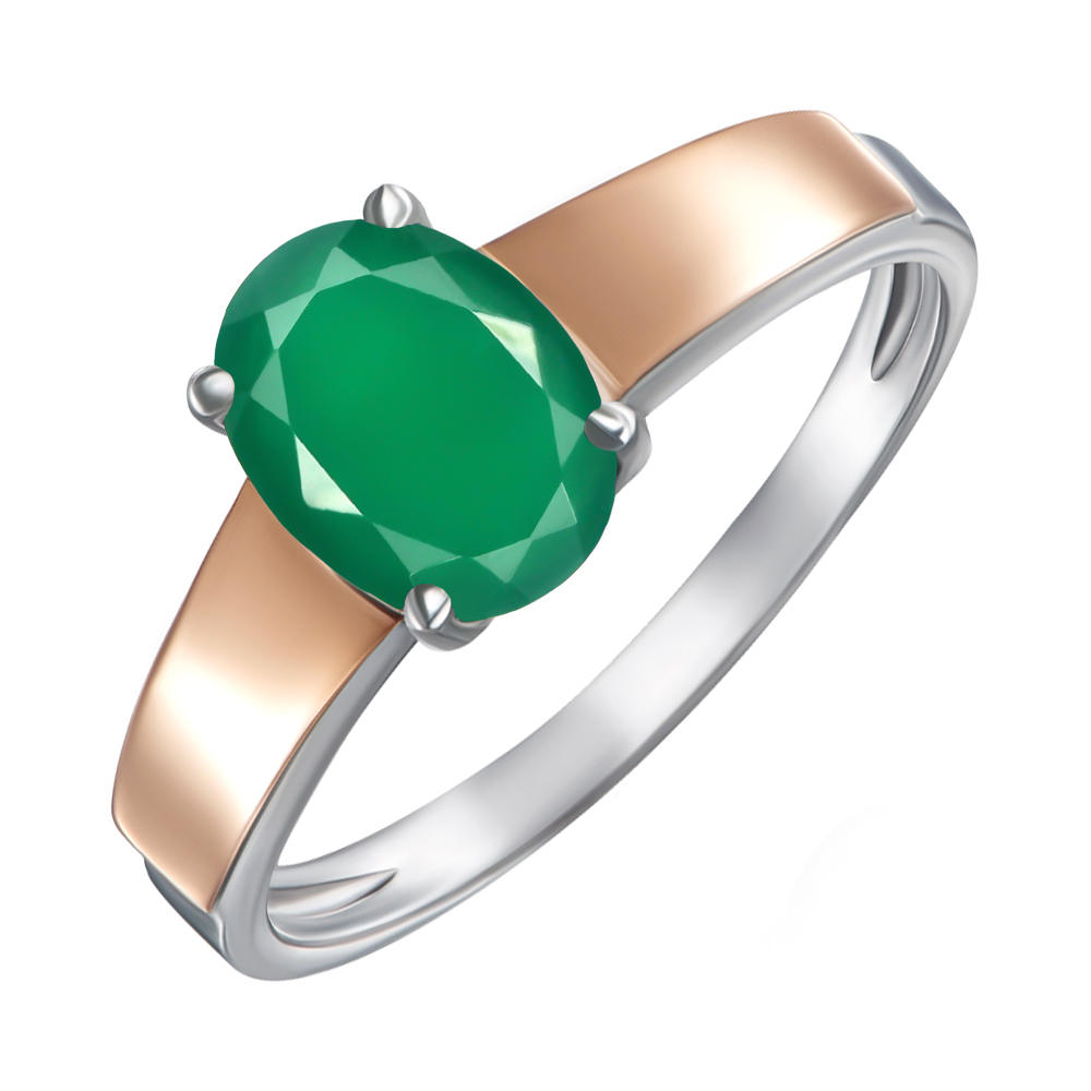 

Серебряное кольцо с зеленым агатом и золотыми накладками 000138408 16.5 размера