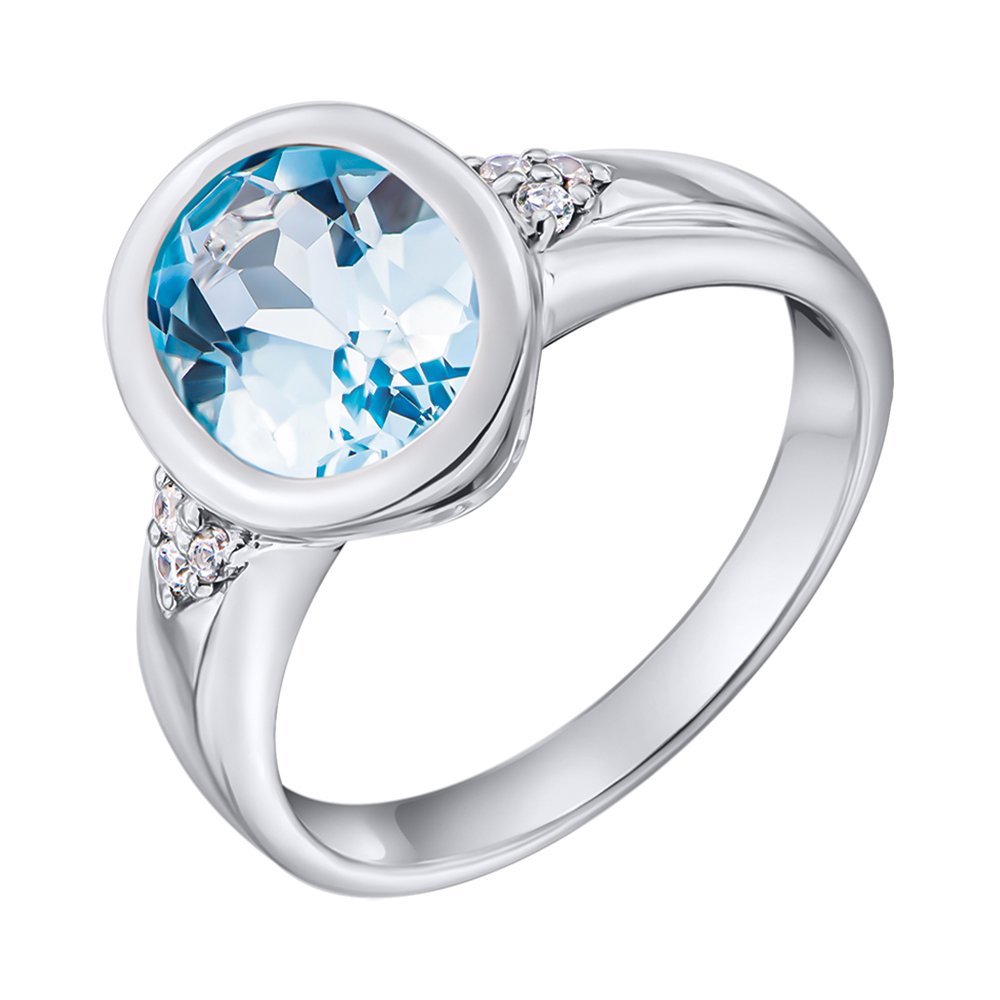 

Серебряное кольцо с голубым топазом и фианитами 000137581 17 размера