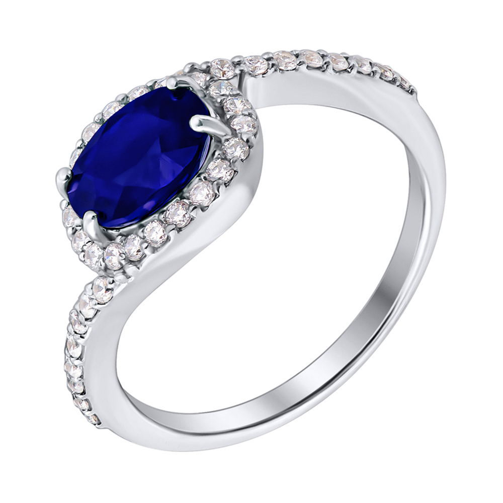 

Серебряное кольцо с сапфиром и фианитами 000117800 17.5 размера
