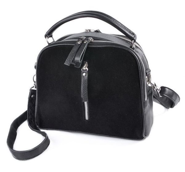 

Молодежная кожаная сумка через плечо Камелия М264 black/замш