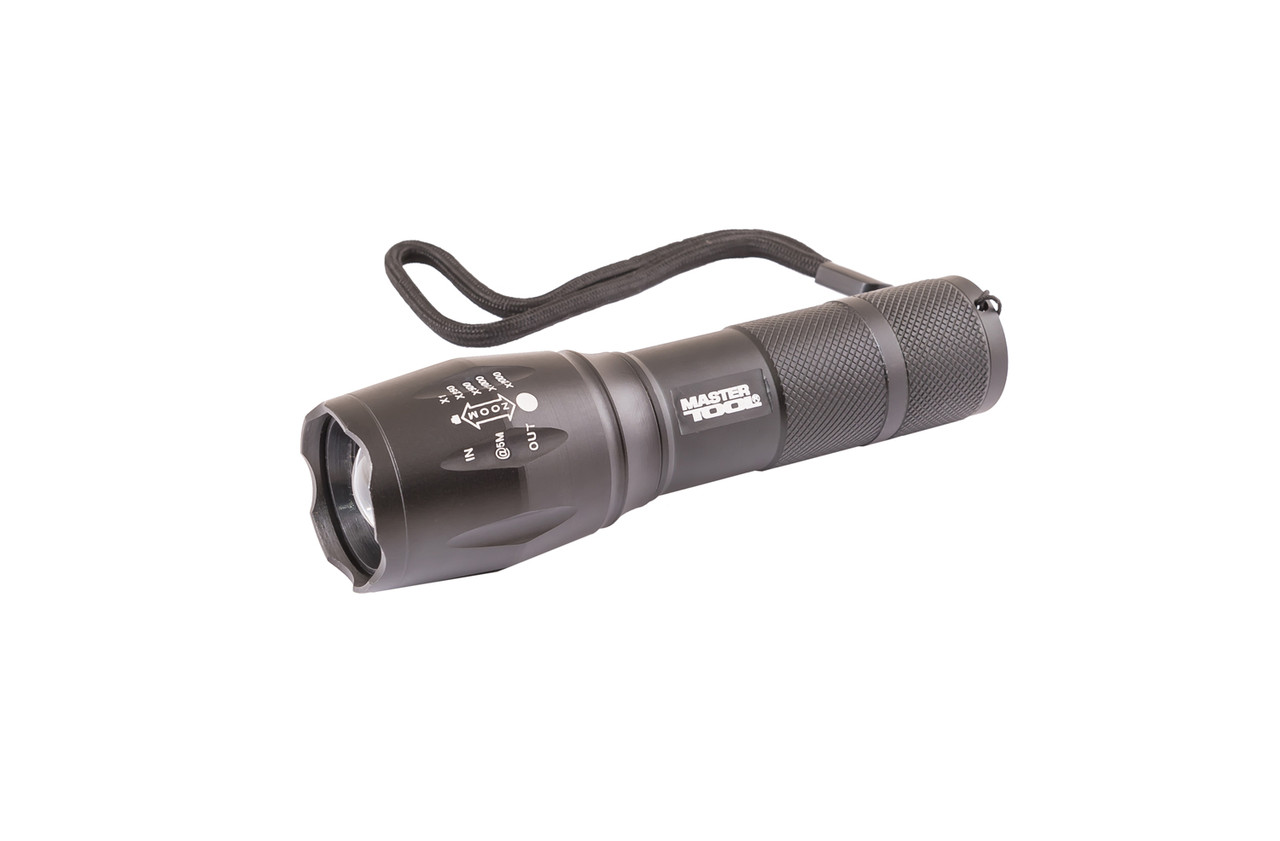 

Фонарик с регулировкой фокуса Mastertool 5 режимов 130*38*28 мм CREE XM-L T6 LED 3xAAA/1x18650 AL 94-0819