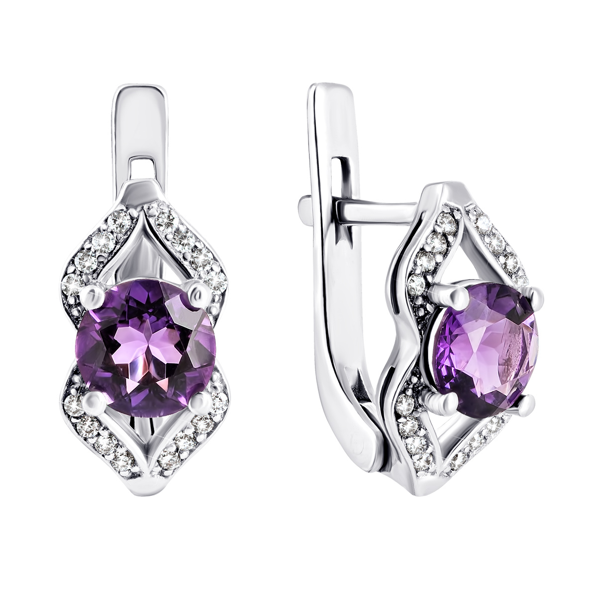 

Серебряные серьги с аметистом и фианитами 2051/1р-AMET
