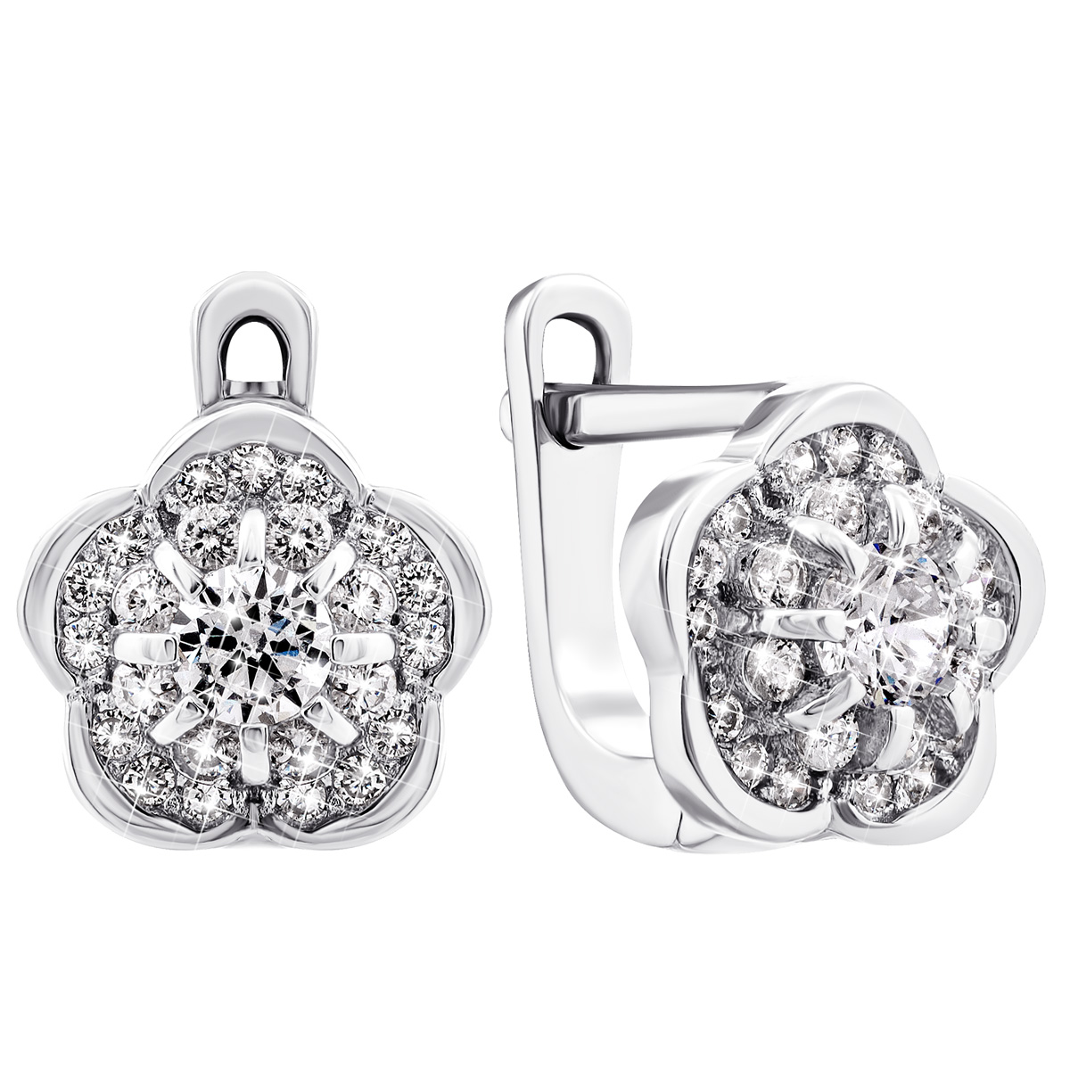 

Серебряные серьги Цветы с фианитами 1EA81267-E/12/1