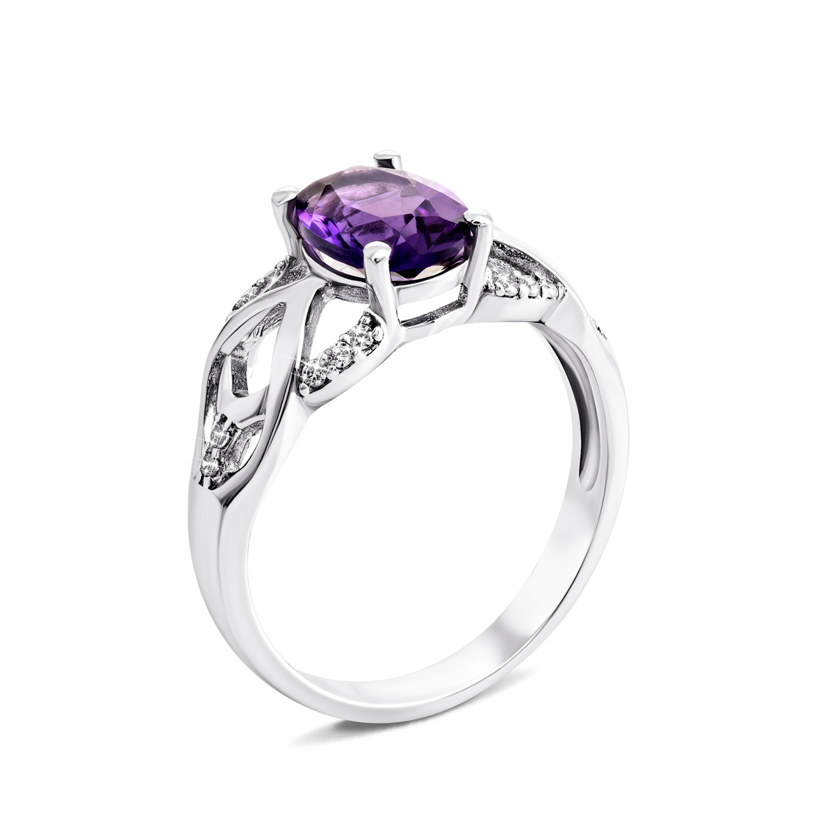 

Серебряное кольцо с аметистом и фианитами 18 размер 1466/1р-AMET