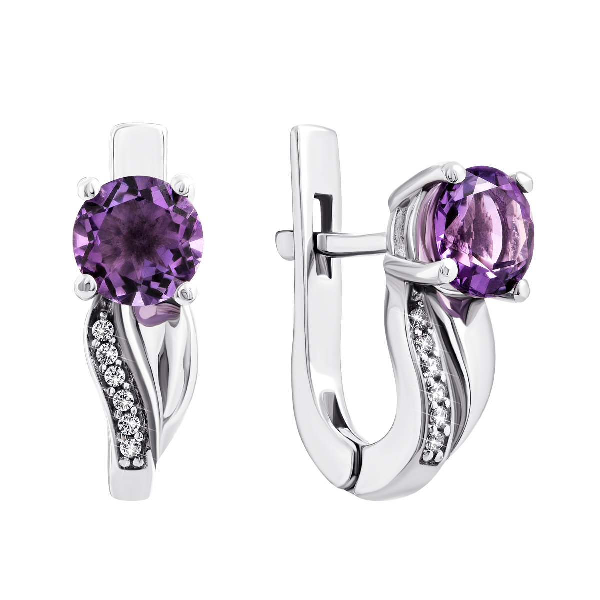 

Серебряные серьги с аметистом и фианитами 2429/9р-AMT