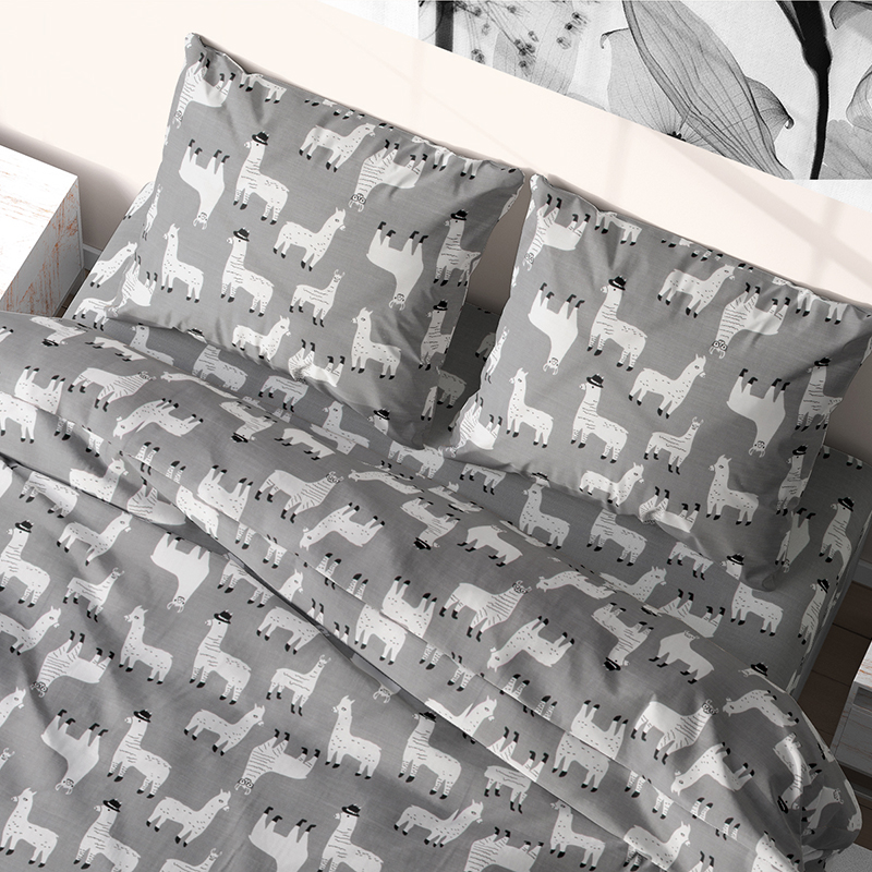 

Комплект постельного белья семейный из бязи Time Textile Лама Серый TT170434-s 70х70