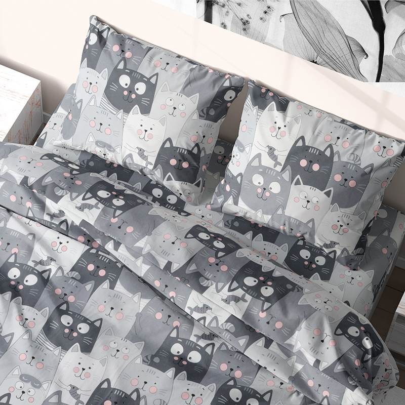 

Комплект постельного белья Time Textile Котики полуторный Серый TT170848-p 50х70
