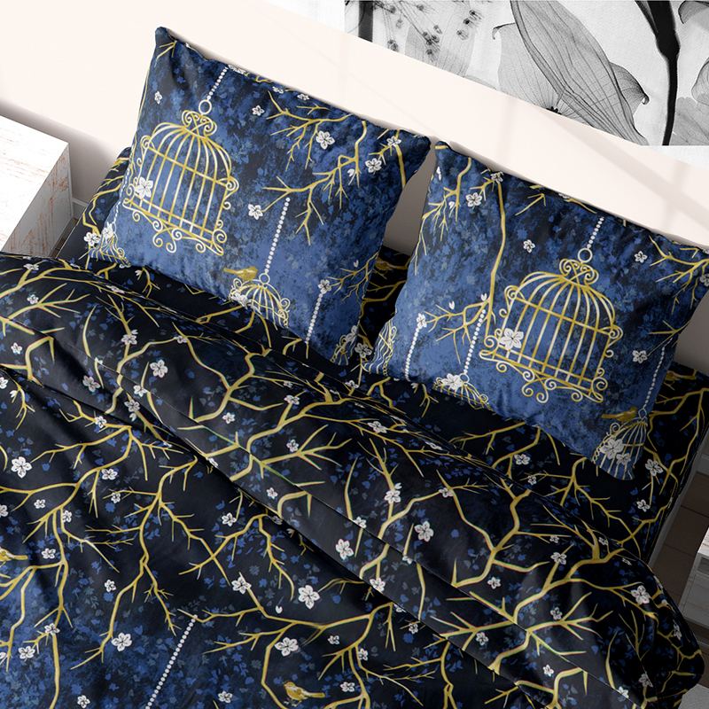 

Комплект постельного белья из бязи Time Textile Золотая клетка двуспальный Синий TT170723-d 70х70