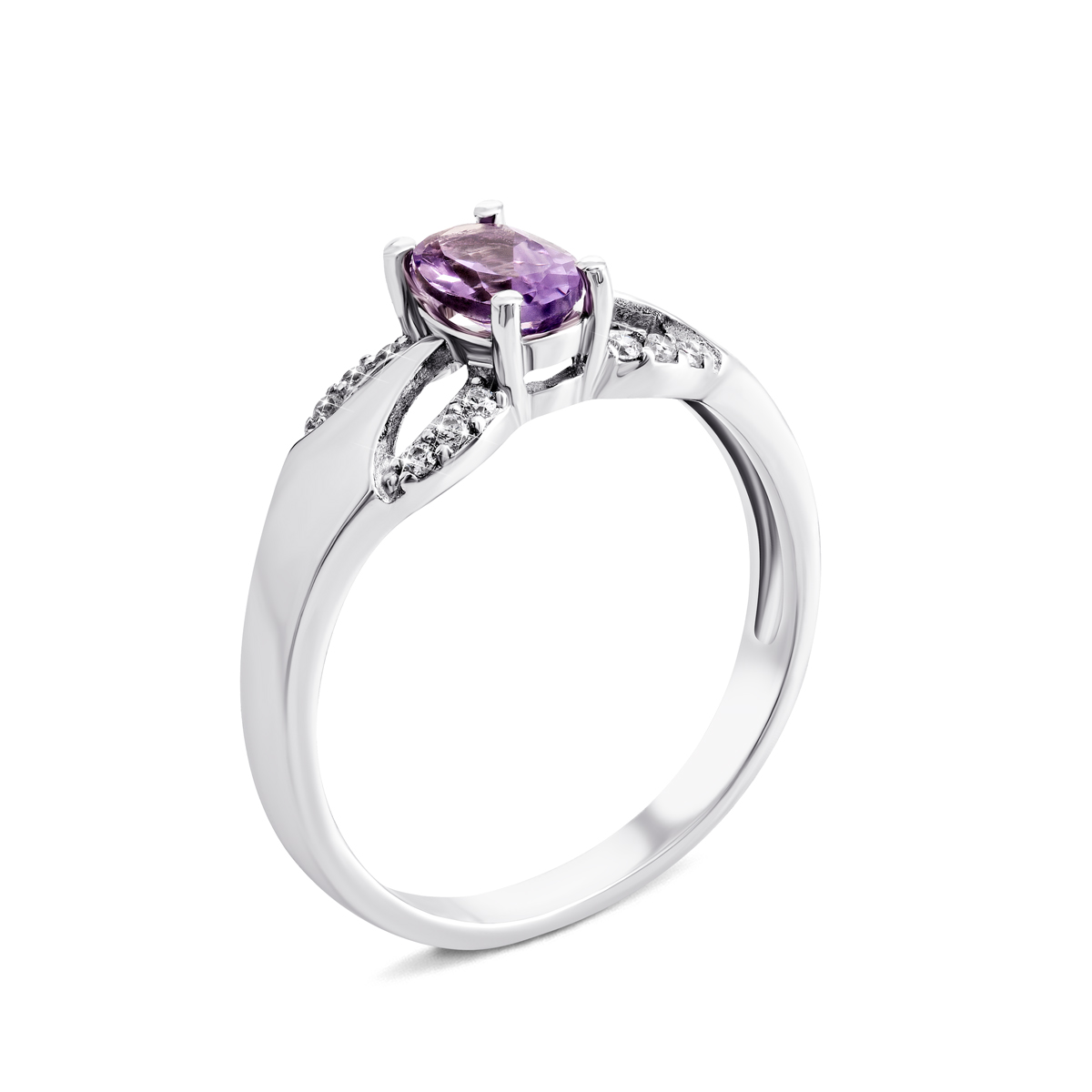 

Серебряное кольцо с аметистом и фианитами 18.5 размер 1463/1р-AMET
