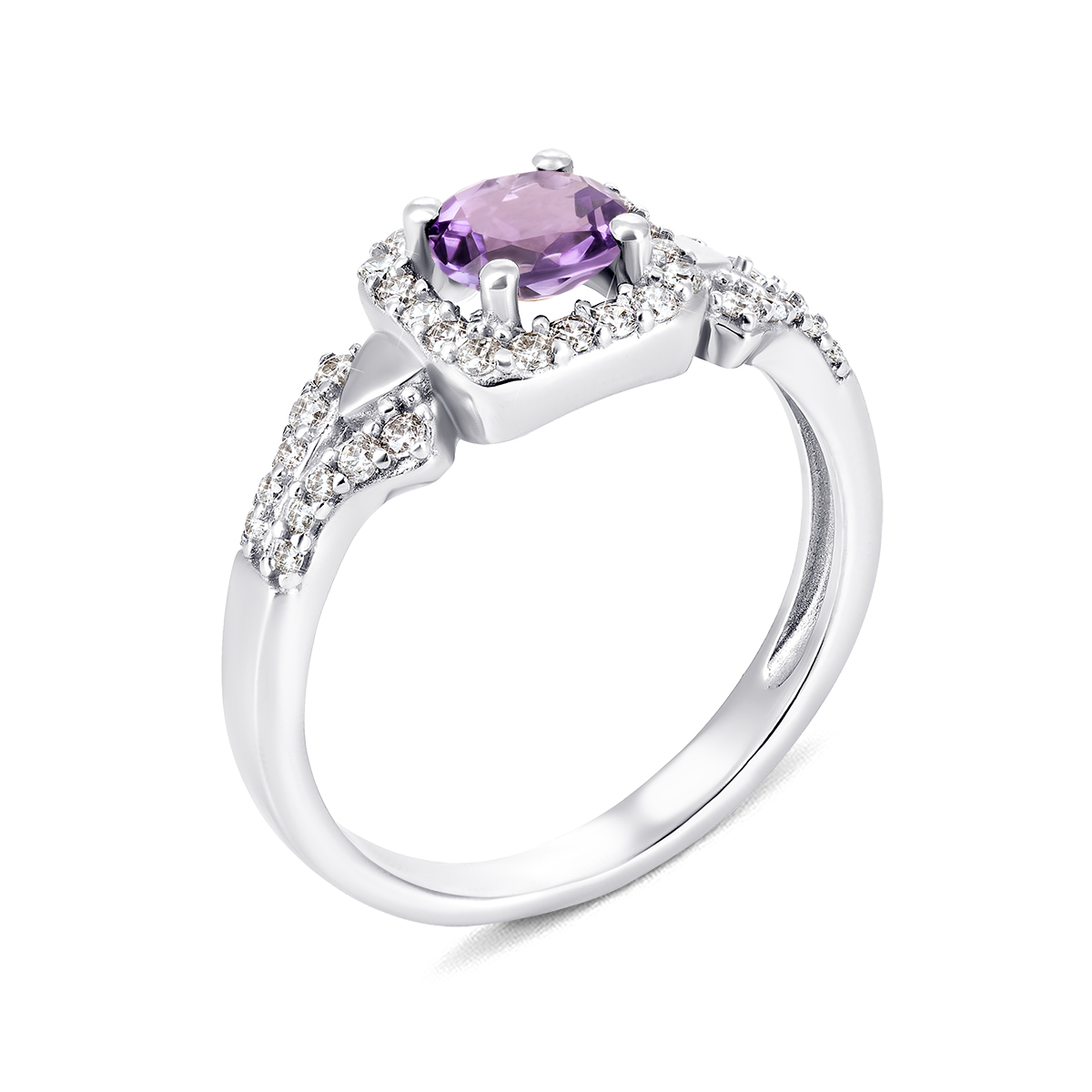 

Серебряное кольцо с аметистом и фианитами 16 размер 1533/1р-AMET