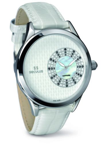 

Женские наручные часы Seculus 1672.2.1063 white mop, ss crown onyx, white leather