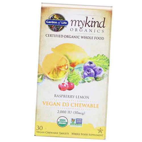 

Органический Витамин Д3, Mykind Organics Vegan D3 2000, Garden of Life 30вегтаб Малина-лимон (36473026)