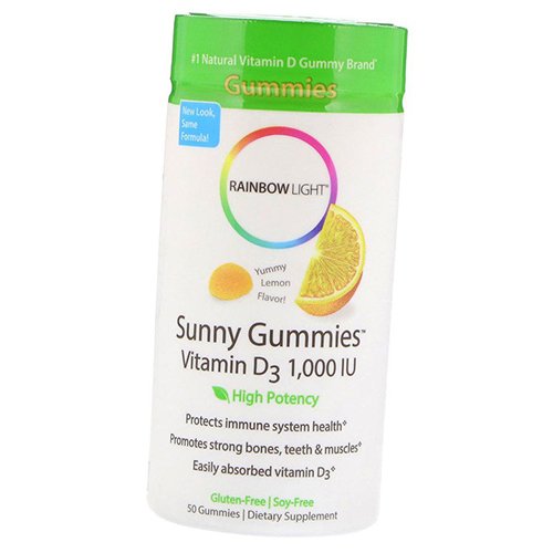 

Жевательный Витамин Д, Sunny Gummies Vitamin D3 1000, Rainbow Light 50таб Лимон (36316016)