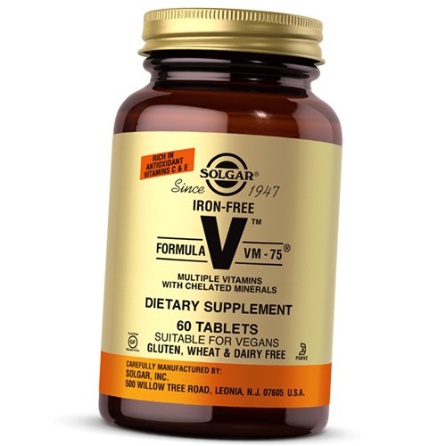 

Мультивитамины без железа, Iron-Free Formula VM-75, Solgar 60таб (36313211)