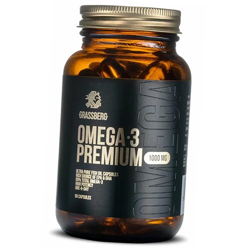 

Рыбий жир, Омега 3, Omega-3 Premium 1000, Grassberg 60капс (67515003)