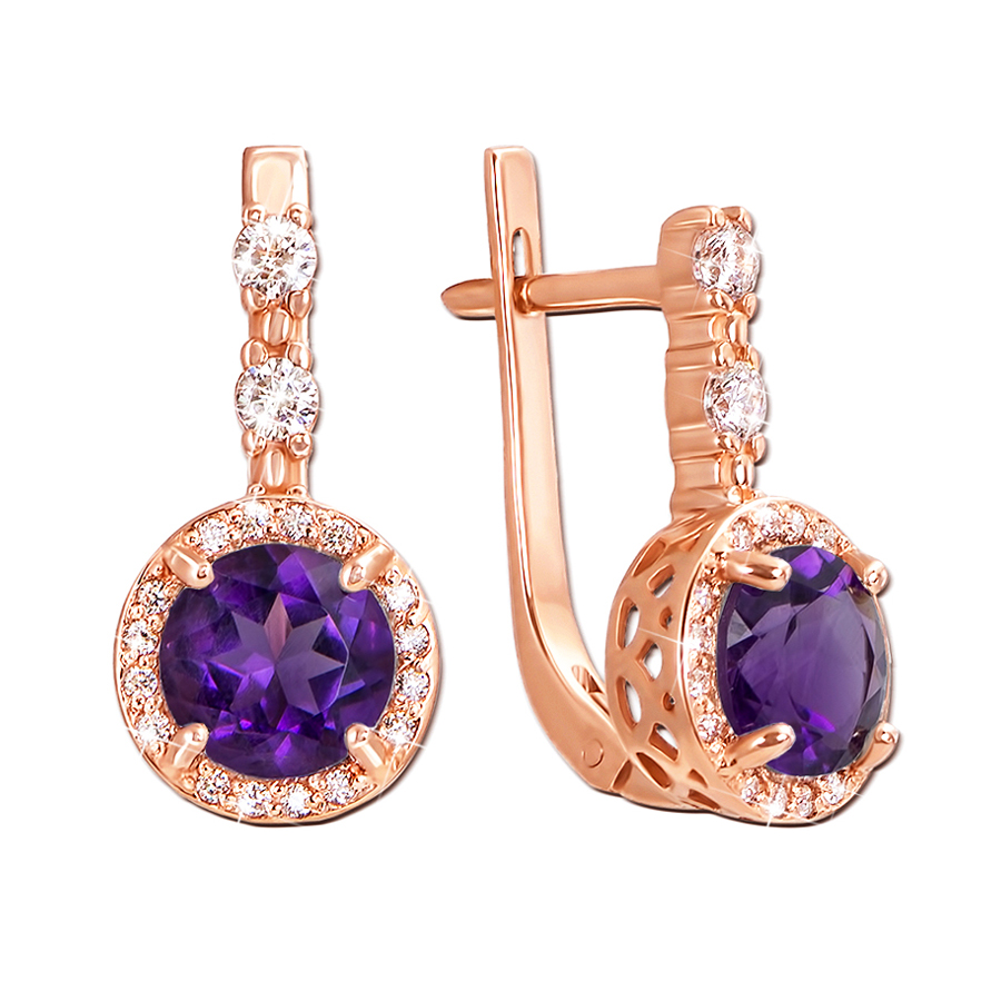 

Серьги из красного золота с аметистами и цирконием 000137162