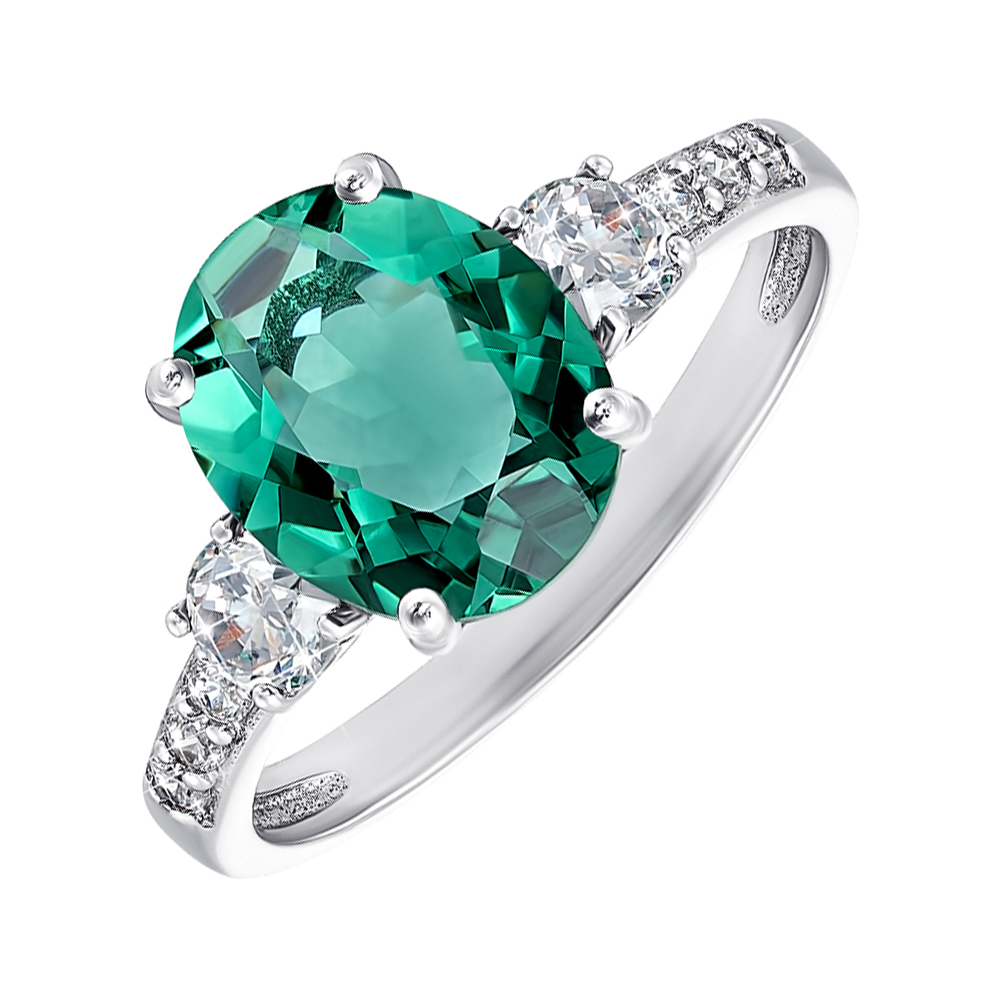 

Серебряное кольцо с зеленым кварцем и фианитами 000064336 16.5 размера