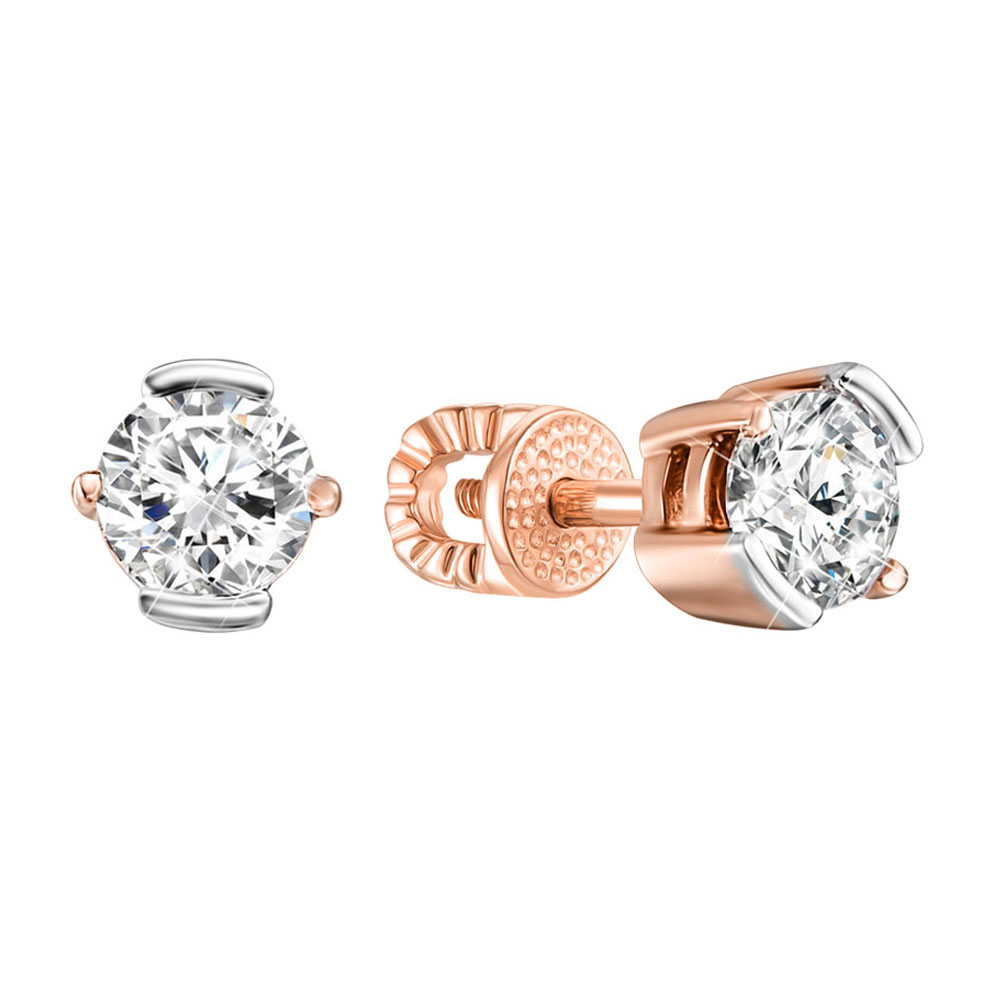 

Серьги-пуссеты из красного золота с цирконием Swarovski и родированием 000140435