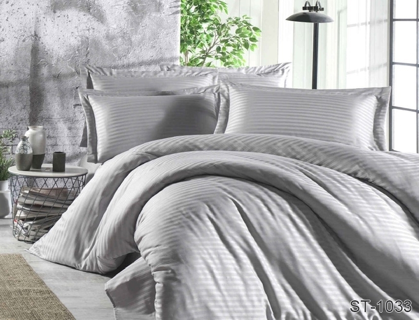 

Комплект постельного белья ТМ TAG страйп-сатин 100% хлопок 1,5 спальный Серый LUXURY ST-1033