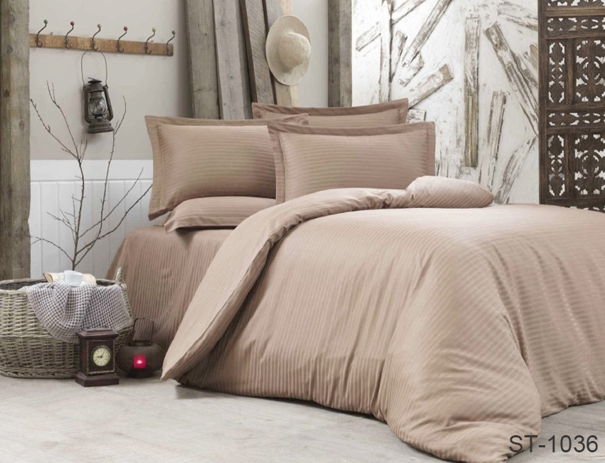 

Комплект постельного белья ТМ TAG страйп-сатин 100% хлопок 1,5 спальный Капучино LUXURY ST-1036