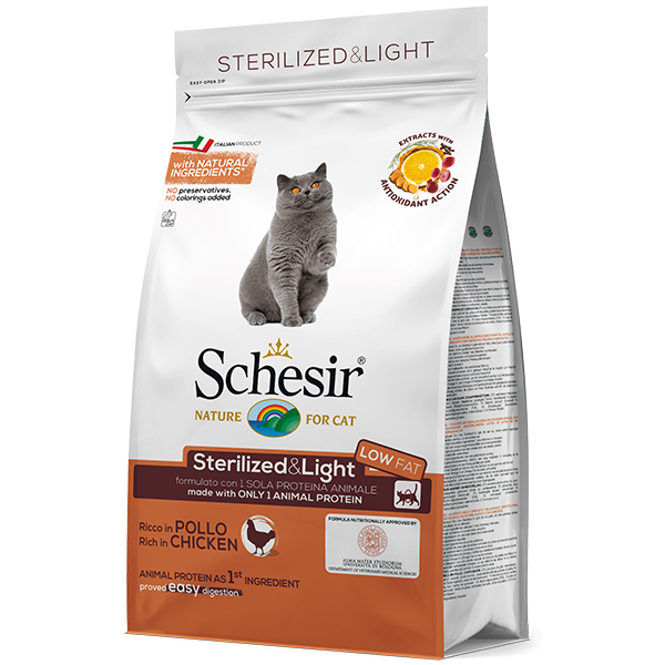 

Сухой монопротеиновый корм Schesir Cat Sterilized Light Chicken 1.5 кг