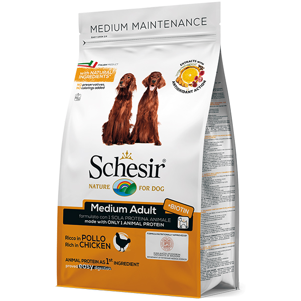 

Сухой монопротеиновый корм для собак средних пород Schesir Dog Medium Adult Chicken 12 кг