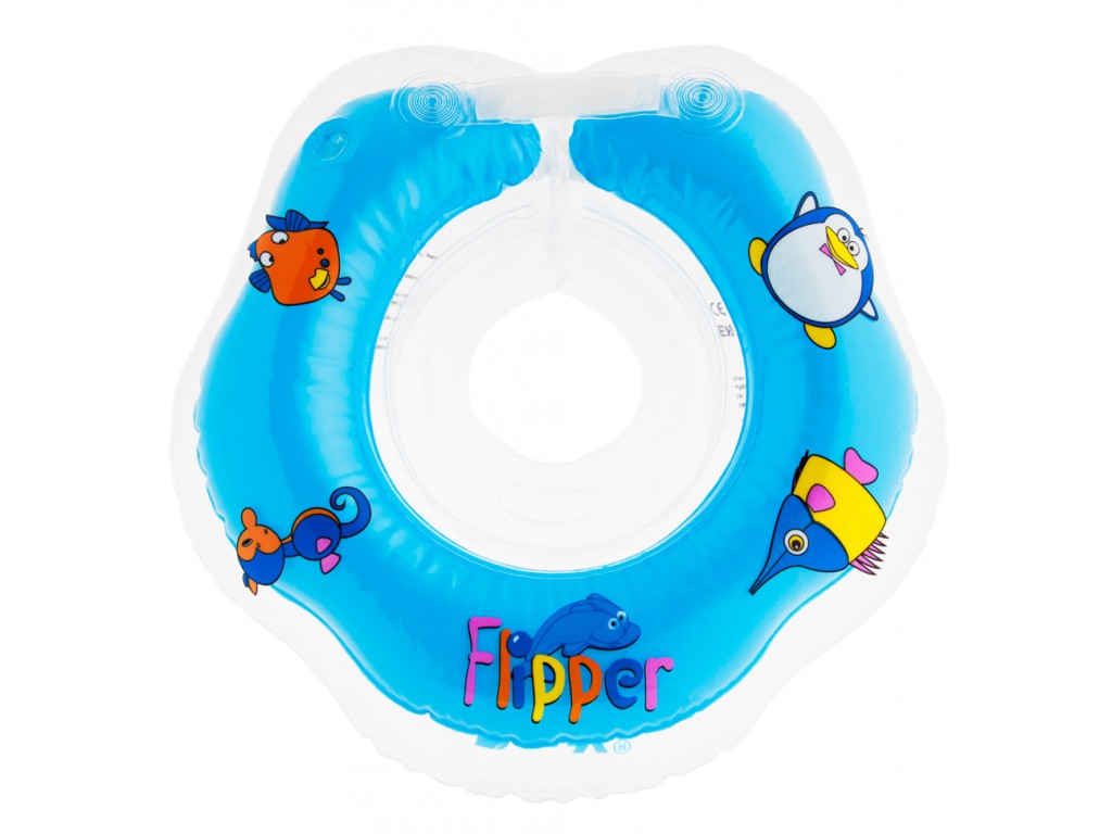 

Круг для купания новорожденных ROXY-KIDS. Flipper. 360-390 мм. Голубой. 3-18 KG. FL001-B