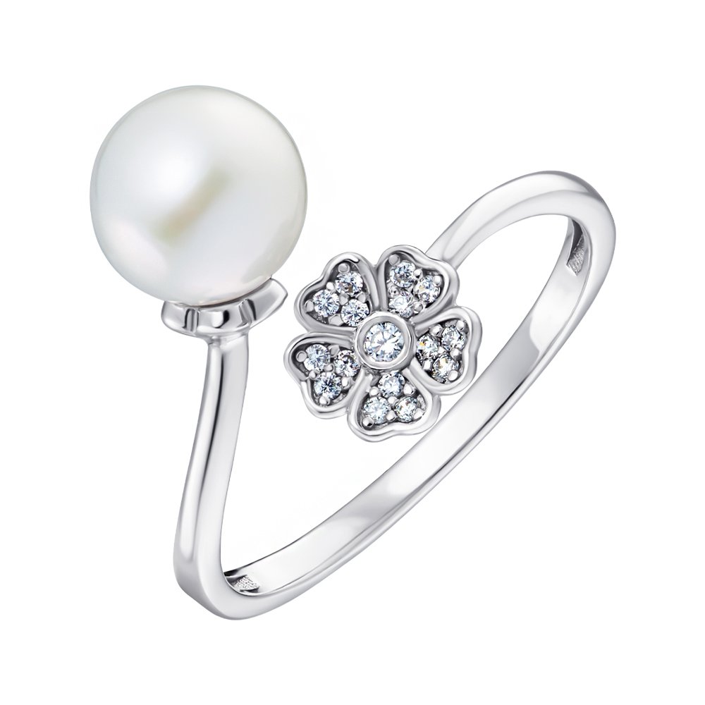 

Серебряное кольцо с жемчугом и фианитами 000148782 19 размера